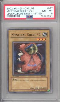 PSA 8 - Yu-Gi-Oh Card - LOB-037 - MYSTICAL SHEEP #2 (common) *1st Edition* - NM-MT
