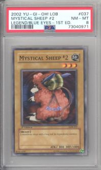 PSA 8 - Yu-Gi-Oh Card - LOB-037 - MYSTICAL SHEEP #2 (common) *1st Edition* - NM-MT