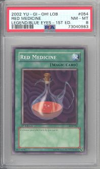 PSA 8 - Yu-Gi-Oh Card - LOB-054 - RED MEDICINE (common) *1st Edition* - NM-MT