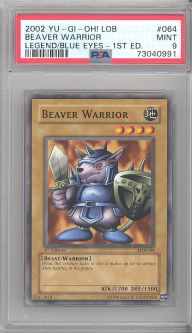 PSA 9 - Yu-Gi-Oh Card - LOB-064 - BEAVER WARRIOR (common) *1st Edition* - MINT