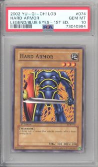 PSA 10 - Yu-Gi-Oh Card - LOB-074 - HARD ARMOR (common) *1st Edition* - GEM MINT