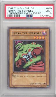 PSA 9 - Yu-Gi-Oh Card - LOB-080 - TERRA THE TERRIBLE (common) *1st Edition* - MINT