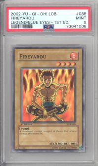 PSA 9 - Yu-Gi-Oh Card - LOB-085 - FIREYAROU (common) *1st Edition* - MINT