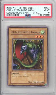 PSA 9 - Yu-Gi-Oh Card - LOB-087 - ONE-EYED SHIELD DRAGON (common) *1st Edition* - MINT