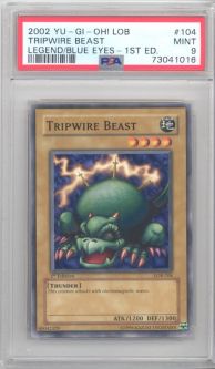 PSA 9 - Yu-Gi-Oh Card - LOB-104 - TRIPWIRE BEAST (common) *1st Edition* - MINT