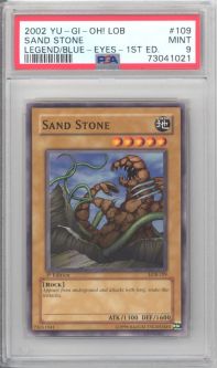 PSA 9 - Yu-Gi-Oh Card - LOB-109 - SAND STONE (common) *1st Edition* - MINT