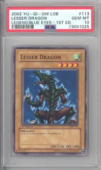 PSA 10 - Yu-Gi-Oh Card - LOB-113 - LESSER DRAGON (common) *1st Edition* - GEM MINT