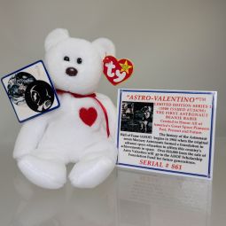 TY Beanie Baby - VALENTINO the Bear (w/ ASTRO Commemorative Event Card - 7/26/98)