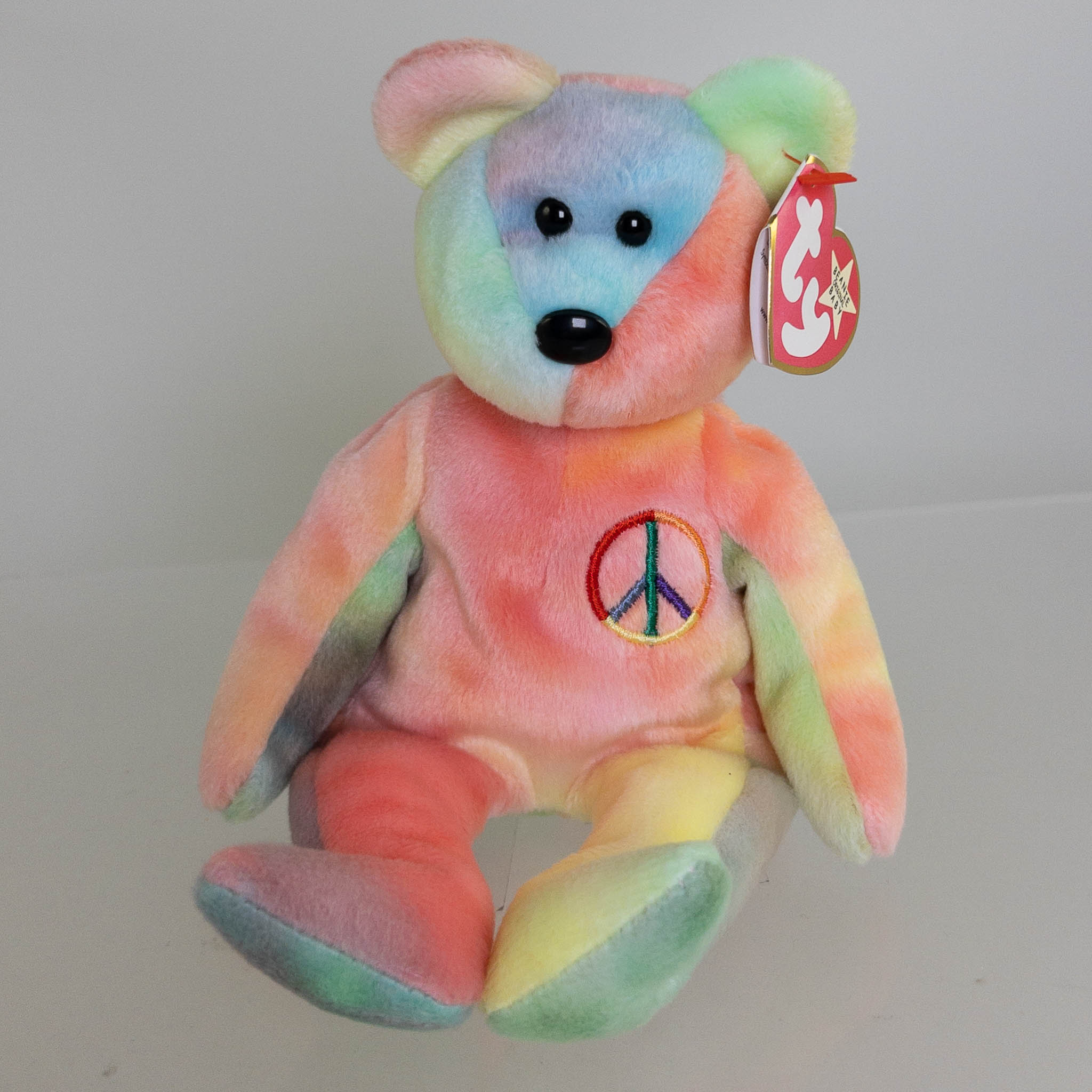 TY Beanie Baby - PEACE the Ty-Dyed Bear (Yellow/Pink) (8.5 inch) *MWNMT ...