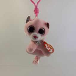 TY Beanie Boos - FIONA the Pink Cat (Plastic Key Clip) (ERROR - HEAD NOT SEWN CORRECTLY) ODDITY