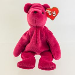 TY Beanie Baby - TEDDY MAGENTA - OLD FACE (2nd Gen Hang Tag - 99% Mint)