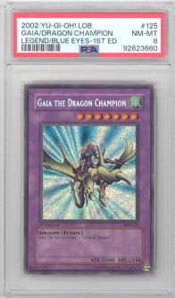 PSA 8 - Yu-Gi-Oh Card - LOB-125 - GAIA THE DRAGON CHAMPION (secret rare holo) *1st Edition* - NM-M