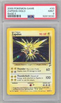 PSA 9 - Pokemon Card - Base 2 Set 20/130 - ZAPDOS (holo-foil) - MINT