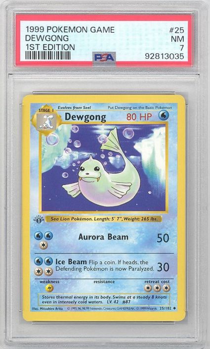 PSA 7 - Pokemon Card - Base 25/102 - DEWGONG (uncommon) *1st Edition* - NM