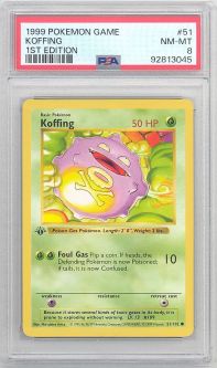 PSA 8 - Pokemon Card - Base 51/102 - KOFFING (common) *1st Edition* - NM-MT