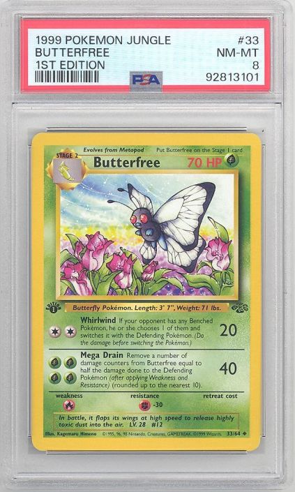 PSA 8 - Pokemon Card - Jungle 33/64 - BUTTERFREE (uncommon) *1st Edition* - NM-MT PSA 8 - Pokemon Card - Jungle 33/64 - BUTTERFREE (uncommon) *1st Edition* - NM-MT