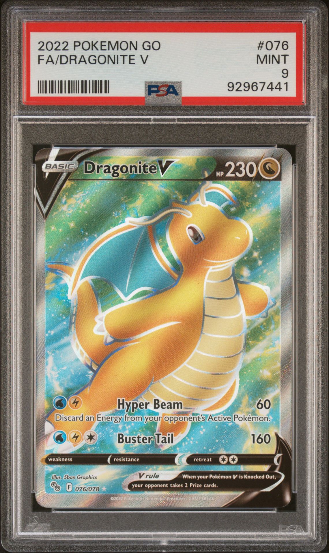 PSA 9 - Pokemon Card - Pokemon GO 076/078 - DRAGONITE V