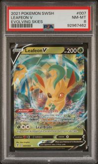 PSA 8 - Pokemon Card - S&S: Evolving Skies 007/203 - LEAFEON V (holo-foil) - NM-MT