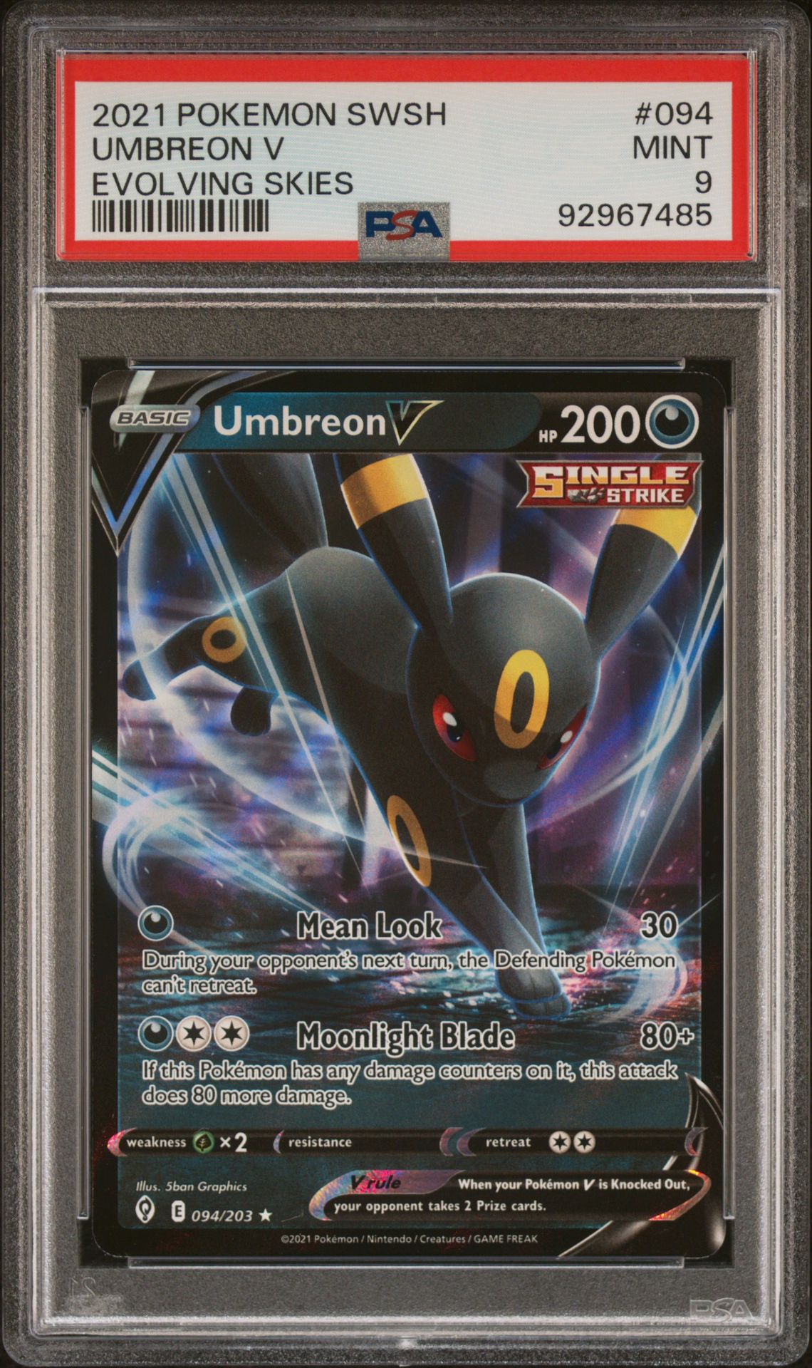 PSA 9 - Pokemon Card - S&S: Evolving Skies 094/203 - UMBREON PSA 9 - Pokemon Card - S&S: Evolving Skies 094/203 - UMBREON