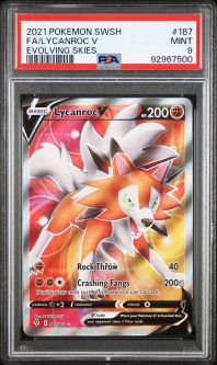 PSA 9 - Pokemon Card - S&S: Evolving Skies 187/203 - LYCANROC V (holo-foil) - MINT