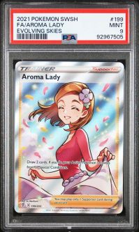 PSA 9 - Pokemon Card - S&S: Evolving Skies 199/203 - AROMA LADY (Full Art holo) - MINT