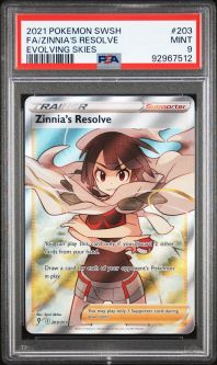 PSA 9 - Pokemon Card - S&S: Evolving Skies 203/203 - ZINNIA'S RESOLVE (holo-foil) - MINT