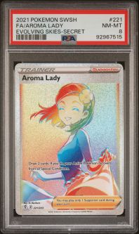 PSA 8 - Pokemon Card - S&S: Evolving Skies 221/203 - AROMA LADY (holo-foil) - NM-MT