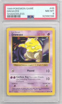 PSA 8 - Pokemon Card - Base 49/102 - DROWZEE (common) *Shadowless* - NM-MT