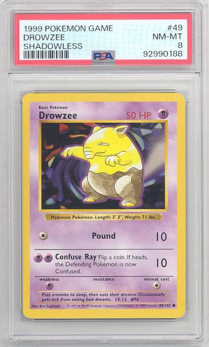 PSA 8 - Pokemon Card - Base 49/102 - DROWZEE (common) *Shadowless