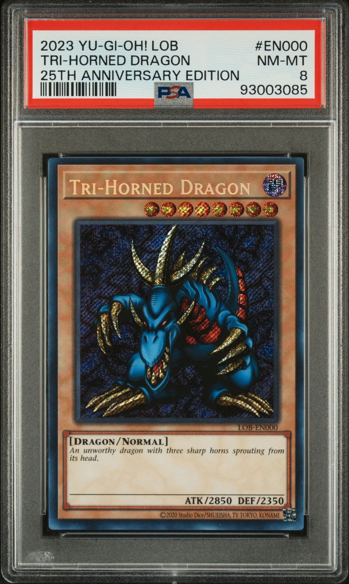 PSA 8 - Yu-Gi-Oh Card 25th Anniversary - LOB-EN000 - TRI-HORNED