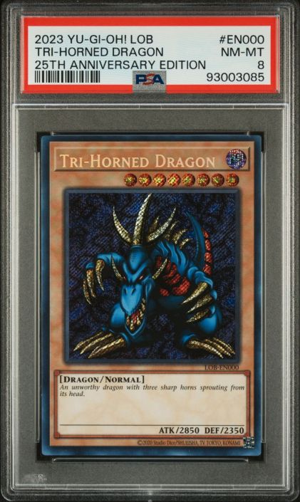 PSA 8 - Yu-Gi-Oh Card 25th Anniversary - LOB-EN000 - TRI-HORNED