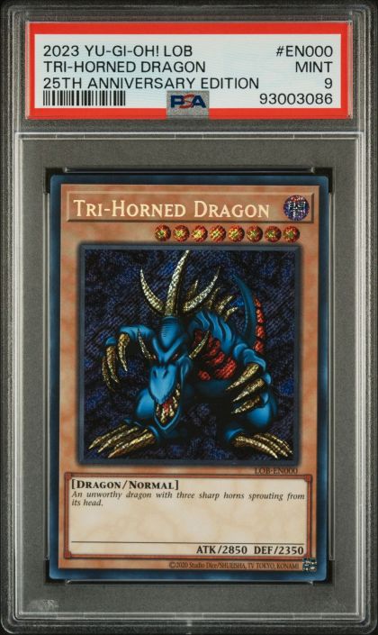 PSA 9 - Yu-Gi-Oh Card 25th Anniversary - LOB-EN000 - TRI-HORNED