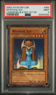 PSA 9 - Yu-Gi-Oh Card - LOB-062 - MYSTICAL ELF (super rare holo) *1st Edition* - MINT