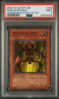 PSA 9 - Yu-Gi-Oh Card - LOB-108 - MAN-EATER BUG (super rare holo) *1st Edition* - MINT PSA 9 - Yu-Gi-Oh Card - LOB-108 - MAN-EATER BUG (super rare holo) *1st Edition* - MINT