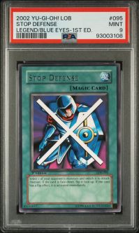 PSA 9 - Yu-Gi-Oh Card - LOB-095 - STOP DEFENSE (rare) *1st Edition* - MINT