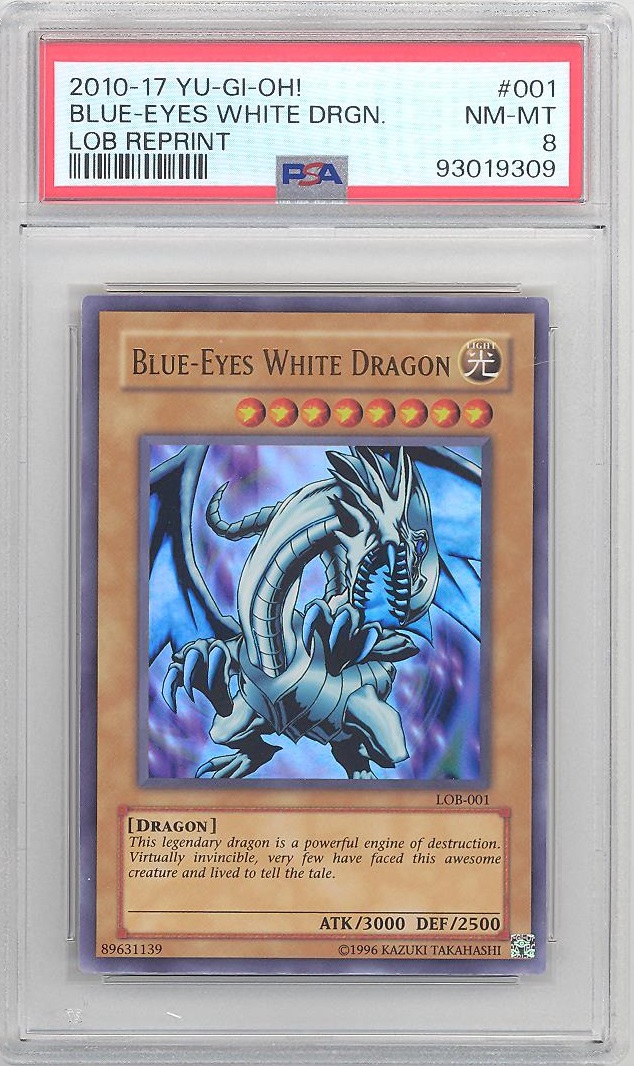 PSA 8 - Yu-Gi-Oh Card - LOB-001 -  BLUE EYES WHITE DRAGON (ultra rare holo) - NM-MT