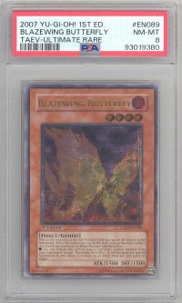 PSA 8 - Yu-Gi-Oh Card - TAEV-EN089 - BLAZEWING BUTTERFLY (ULTIMATE rare holo) *1st Edition*  - NM-MT