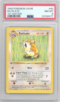 PSA 8 - Pokemon Card - Base 40/102 - RATICATE (uncommon) *1st Edition* - NM-MT PSA 8 - Pokemon Card - Base 40/102 - RATICATE (uncommon) *1st Edition* - NM-MT