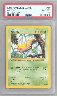 PSA 8 - Pokemon Card - Base 69/102 - WEEDLE (common) *1st Edition* - NM-MT