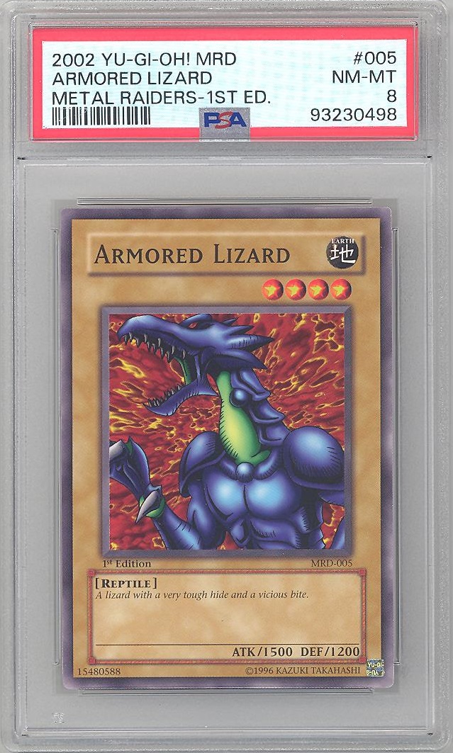 PSA 8 - Yu-Gi-Oh Card - MRD-005 - ARMORED LIZARD (common) *1st Edition* -  NM-MT: BBToyStore.com - Toys, Plush, Trading Cards, Action Figures & Games  online retail store shop sale