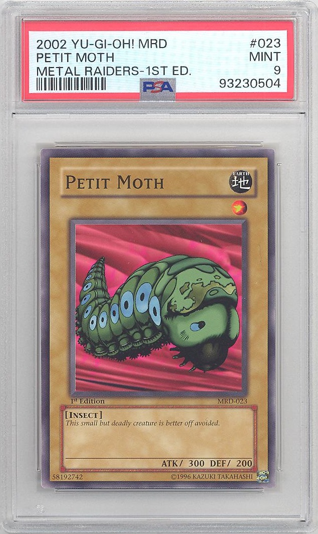 PSA 9 - Yu-Gi-Oh Card - MRD-023 - PETIT MOTH (common) *1st Edition* - MINT: BBToyStore.com - Toys, Plush, Trading Cards, Action Figures & Games online retail store shop sale PSA 9 - Yu-Gi-Oh Card - MRD-023 - PETIT MOTH (common) *1st Edition* - MINT: BBToyStore.com - Toys, Plush, Trading Cards, Action Figures & Games online retail store shop sale