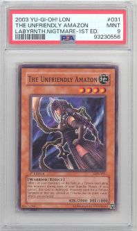 PSA 9 - Yu-Gi-Oh Card - LON-031 - THE UNFRIENDLY AMAZON (common) *1st Edition* - MINT