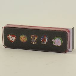 TY Beanie Baby BBOC Clubby Pins - Set of 5 (TY Heart, Club, Clubby, Patriot & Squealer pins)