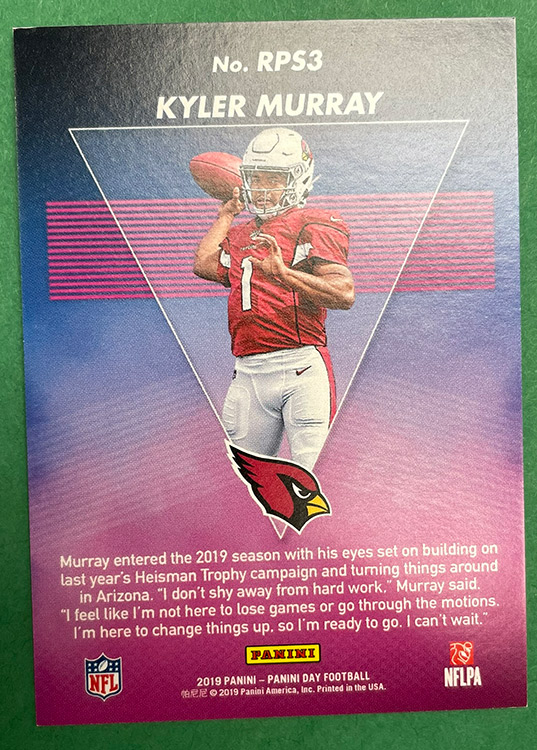 2019 Panini Day NFL Card KYLER MURRAY ROOKIE CARD RC 52/99 (Arizona