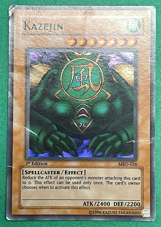 YuGiOh Card MRD026 KAZEJIN (super rare holo)(1st Edition) *NM Played*