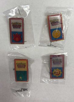 Lot of 4 Vintage WOTC Pokemon Indigo League 2000 Gym Badge Pins [Thunder, Volcano, Marsh & Cascade]