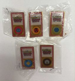 Lot of 5 Vintage WOTC Pokemon Johto League 2000s Gym Badge Pins [Zephyr, Hive, Fog, Plain & Mineral]