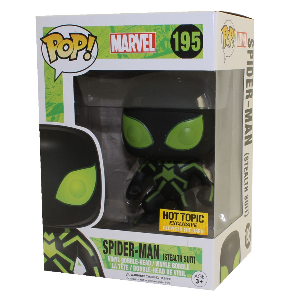 Funko POP! Marvel Vinyl Bobble-Head - SPIDER-MAN (Stealth Suit - Glows in Dark) #195 *Exclusive*