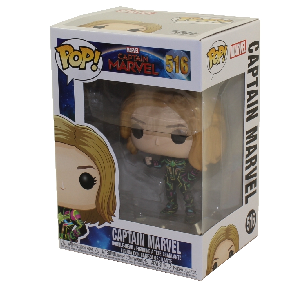 Funko POP! Marvel - Captain Marvel S3 Vinyl Bobble Figure - CAPTAIN MARVEL (Neon Suit) #516