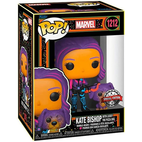 Funko POP! Marvel Hawkeye Vinyl Bobble Figure - KATE BISHOP w/ Lucky [Black Light] #1212 *Exclusive*